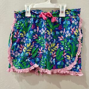 Mini Boden Blue Tropical Floral Ruffle Shorts